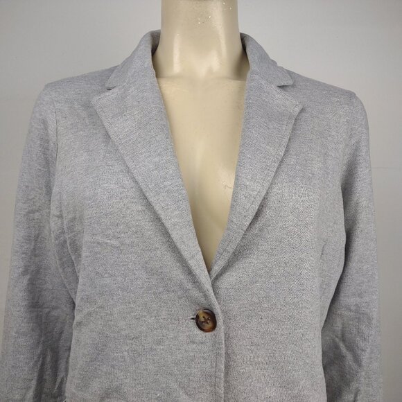 NWT L.L. Bean gray 100% Cotton knit blazer two button jacket ladies size Small - Picture 2 of 8